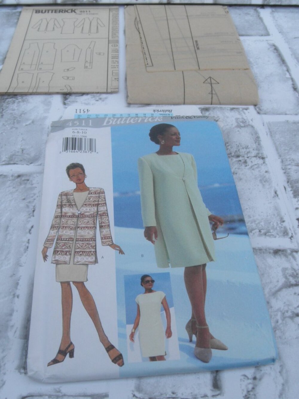 #4511 PRE-OWNED BUTTERICK UNCUT SEWING PATTERN JACKET AND DRESS (SIZE 6-8-10)